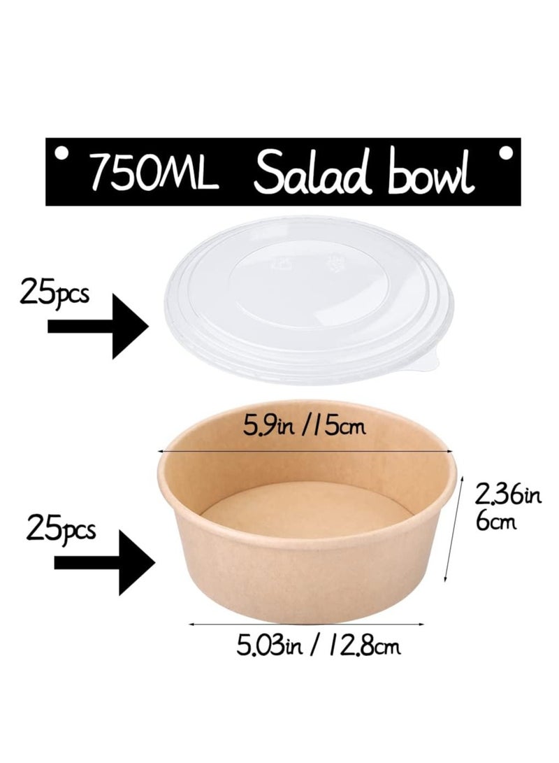 Disposable Paper Bowls, 25 Pack with Clear Lids, Paper Salad Bowls, Large Paper Soup Bowls, 25oz Paper Food Container with Lid Suitable for Diet Salad, Ice Cream, Yogurt and Other Foods - Image 3